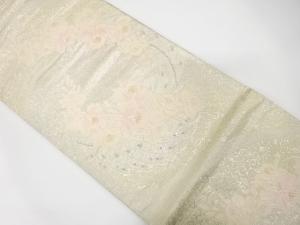 アンティーク 花模様織り出し全通袋帯(着用可)